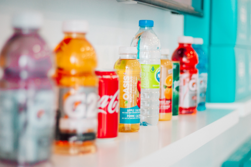 Sodas and drinks on a shelf