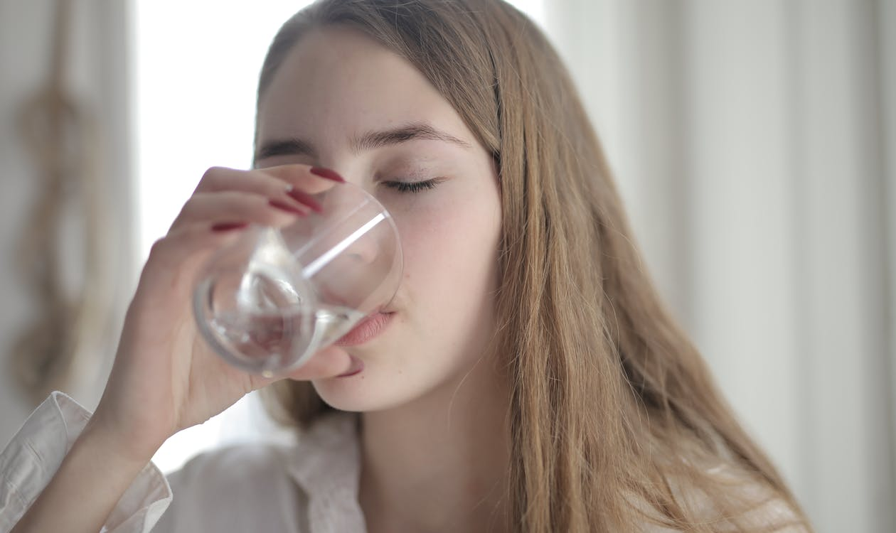 A woman drinking water